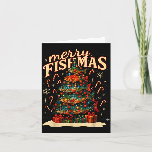Glad fiskjul rolig fiske juldesign  kort (Framsida)