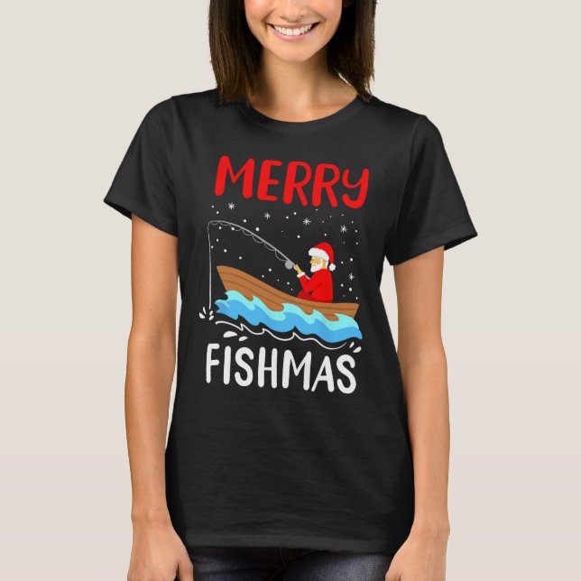 Glad fiskjul rolig jul tomte julafton fiske  t shirt (Framsida)