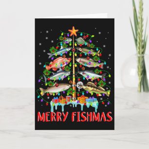 Glad fiskjul rolig julgran ljus fisk fis kort