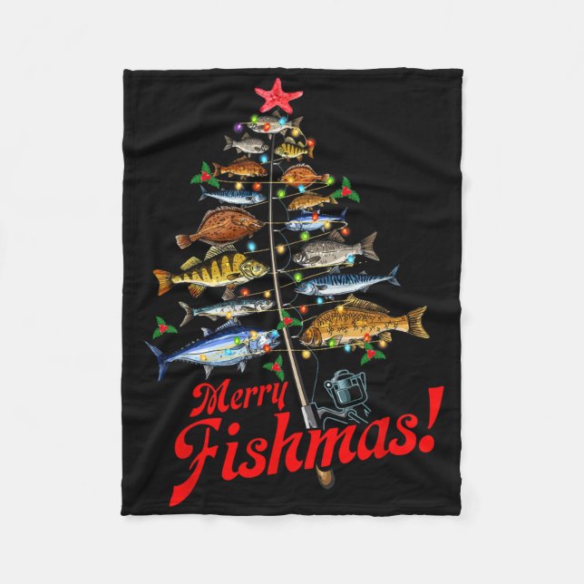 Glad fiskjul Roliga julgransljus Fisk Fis Fleecefilt (Framsidan)