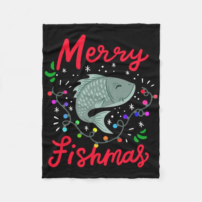 Glad fiskjul Roliga julgransljus Fisk Fis Fleecefilt (Framsidan)