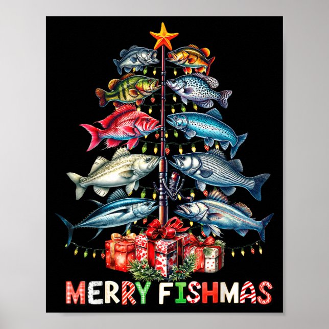 Glad fiskjul roliga julgransljus fiske  poster (Framsidan)