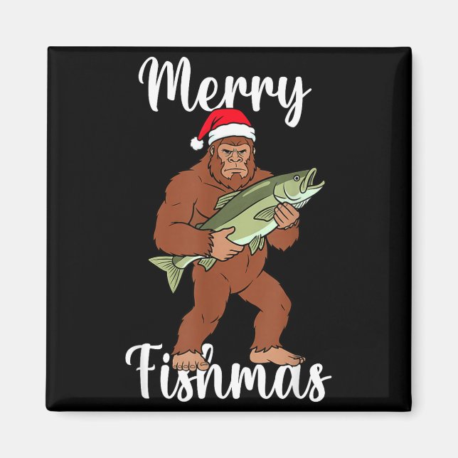 Glad fiskmas Bigfoot fiske Rollig Sasquatch Tomte Magnet (Framsidan)