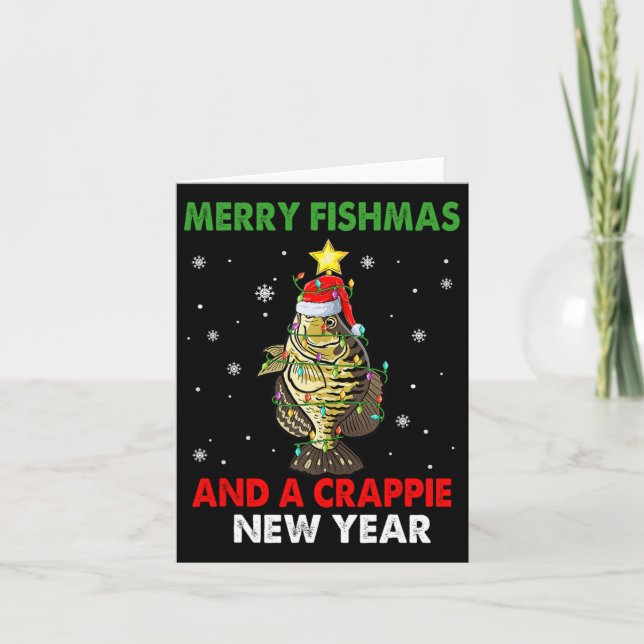 Glad fiskmas och ett Crappie nytt år fiske roligt Kort (Framsida)