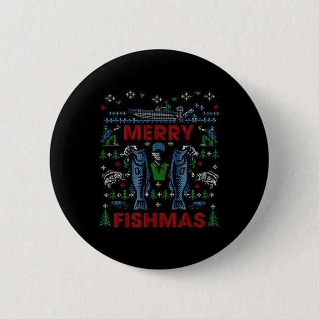 Glad fiskmas rolig fiske ful jultröja knapp (Framsida)