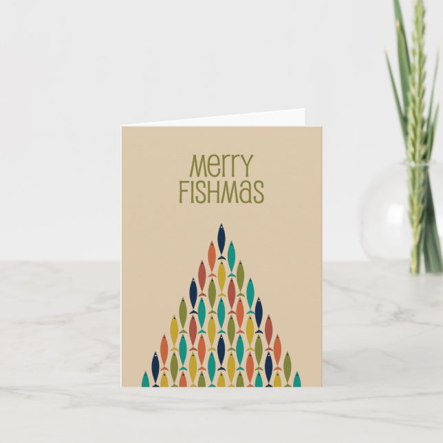 Glad Fiskmas Rolig Midcentury Jul Fisk Kort (Framsida)