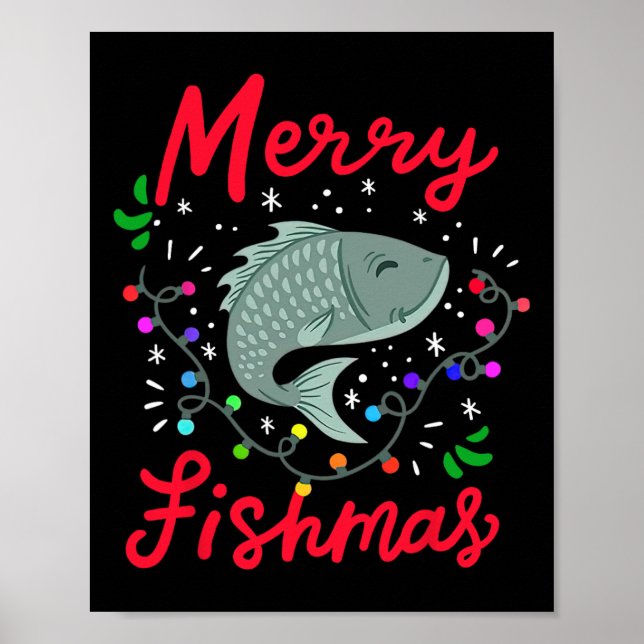 Glad fiskmas roliga julgran ljus fisk fis poster (Framsidan)