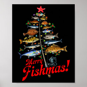 Glad fiskmas roliga julgransljus fisk fis poster