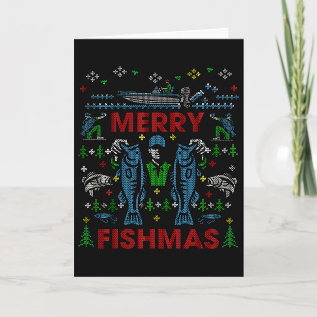 Glad fiskmas Rollig fiske ful jultröja Kort (Framsida)