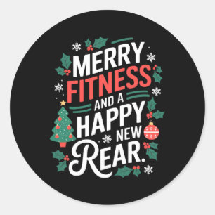 Glad fitness och en lycklig ny rumpa Fitmas jul Runt Klistermärke