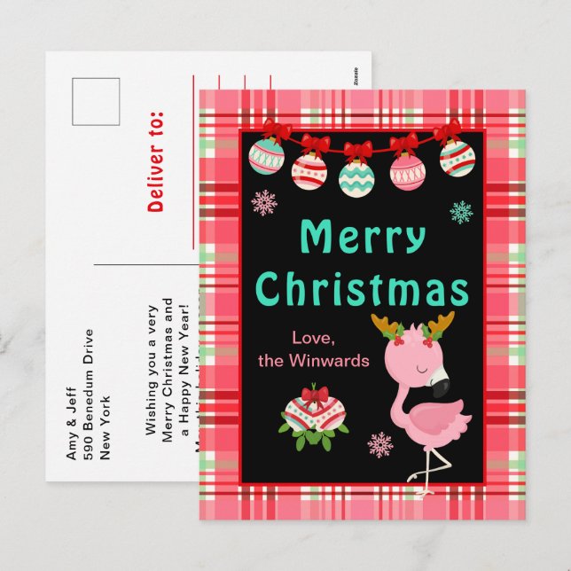 Glad Flamingo God Jul Helg Vykort (Fram/baksida)