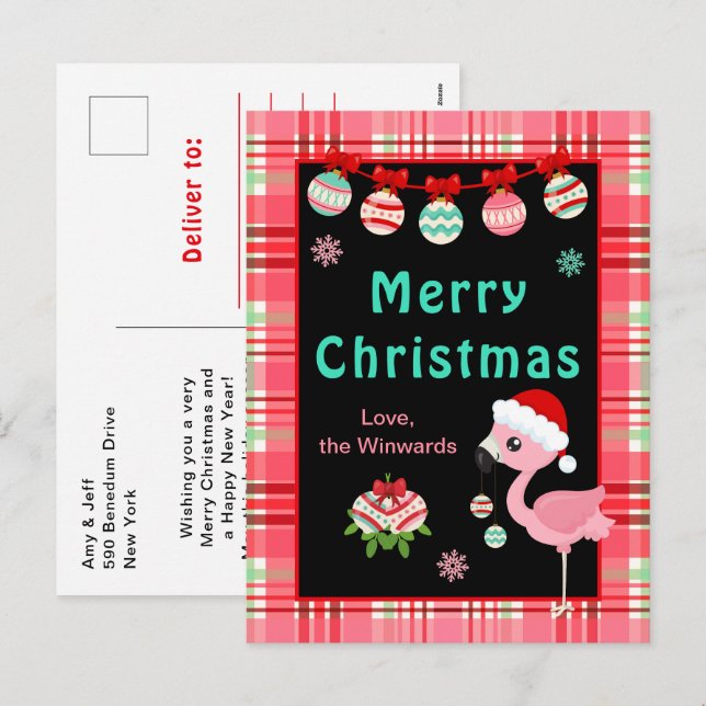 Glad Flamingo God Jul Helg Vykort (Fram/baksida)