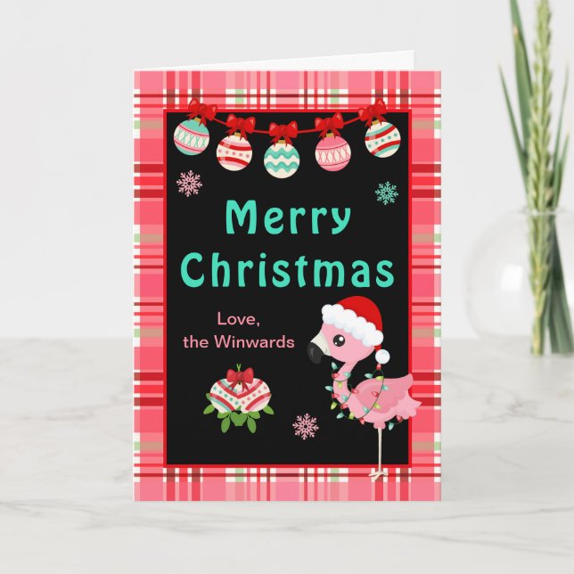 Glad Flamingo God Jul Helgkort (Framsida)