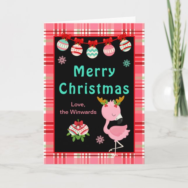 Glad Flamingo God Jul Helgkort (Framsida)
