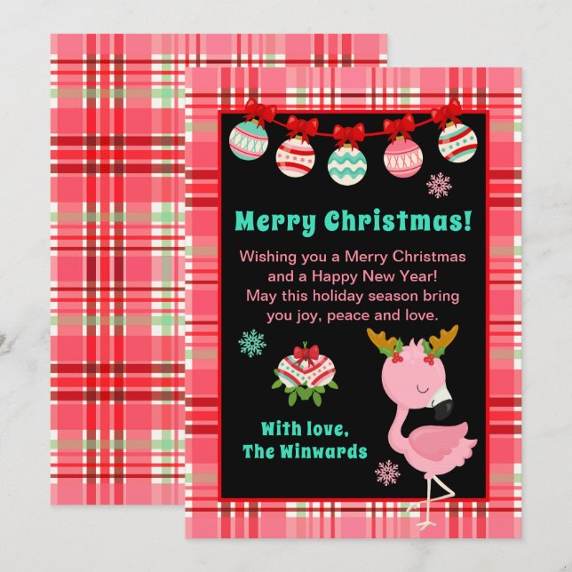 Glad Flamingo God Jul Julkort (Fram/baksida)