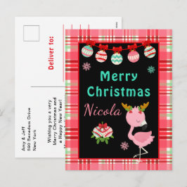 Glad Flamingo God Jul med namn Helg Vykort