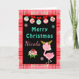 Glad Flamingo God Jul med namn Helgkort