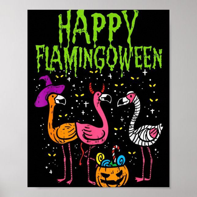 Glad Flamingoween Y Flamingos Rolig Halloween Kos Poster (Framsidan)