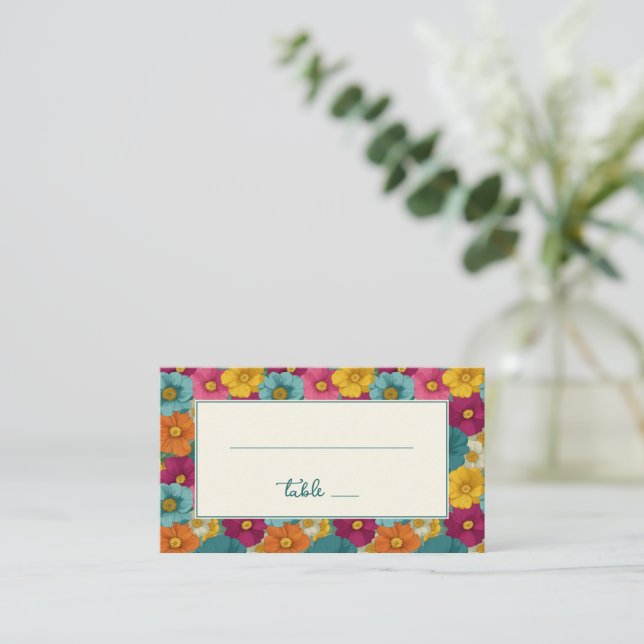 Glad flerfärgad blomsterkant placeringskort (Stående Fram)