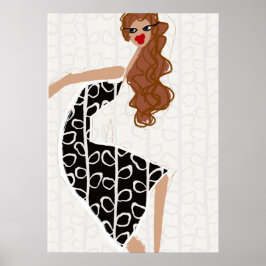 Glad flicka dansar svart vitt modereportage poster