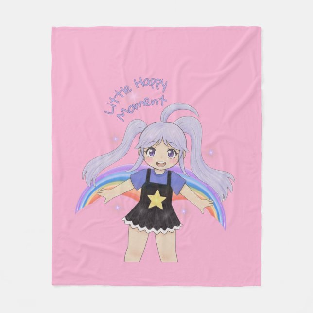 Glad flicka Handritad illustration – lite glad  Fleecefilt (Framsidan)