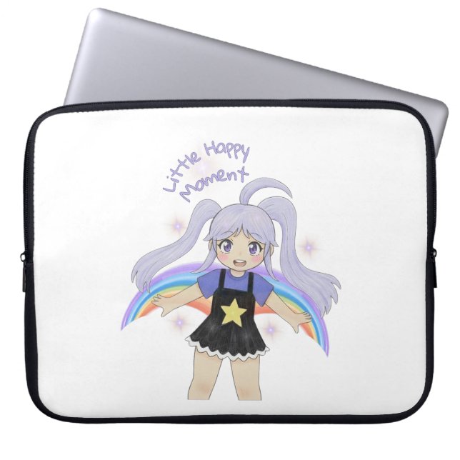 Glad flicka Handritad illustration – lite glad  Laptop Fodral (Framsidan)