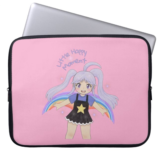Glad flicka Handritad illustration – Lite glad  Laptop Fodral (Framsidan)