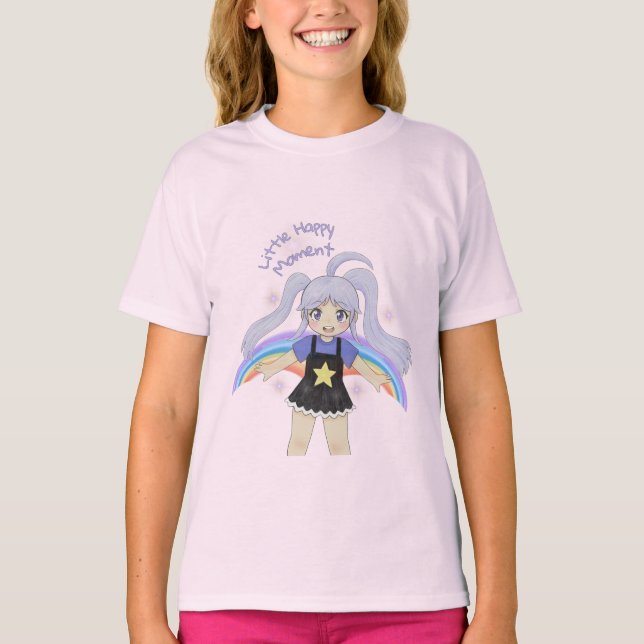 Glad flicka Handritad illustration – lite glad  T Shirt (Framsida)