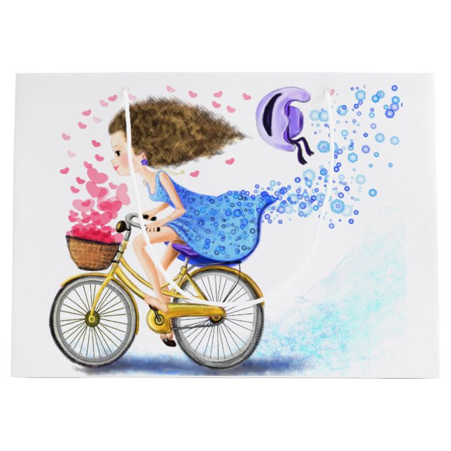 Glad flicka med cykel presentväska (Framsidan)