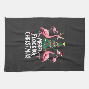 Glad flockande jul jul Flamingo Träd Kökshandduk