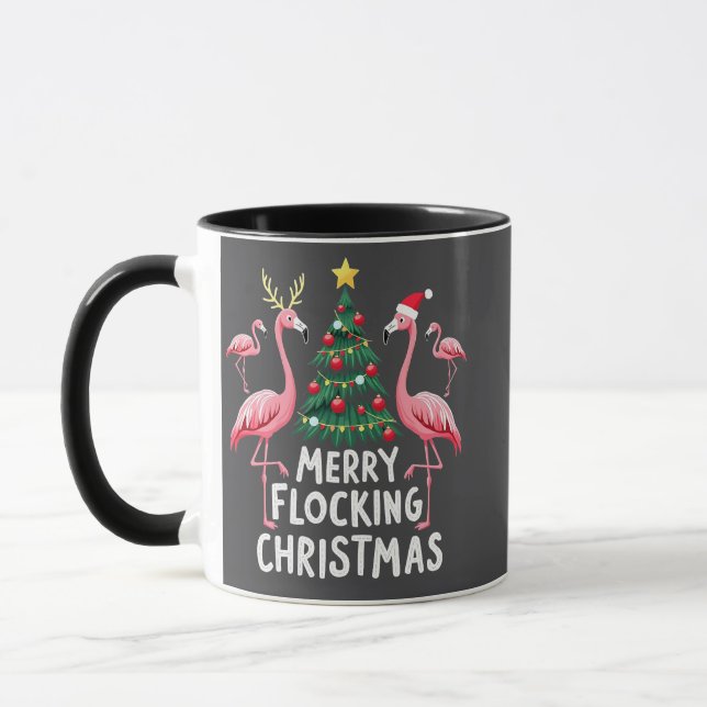 Glad flockande jul jul Flamingo Träd Mugg (Vänster)