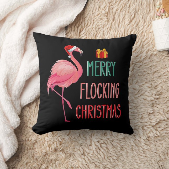 Glad flockande jul rolig flamingo högtid kudde (Filt)