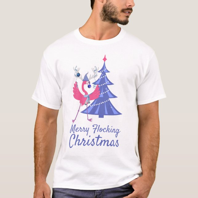 Glad flockande jul rolig flamingo ren t shirt (Framsida)