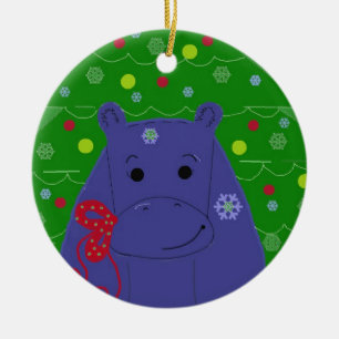 Glad flodhäst juldesign julgransprydnad keramik