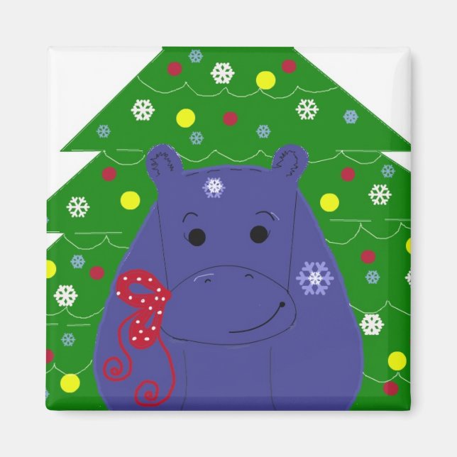 Glad flodhäst juldesign magnet (Framsidan)