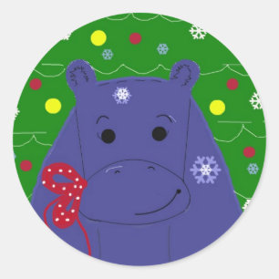 Glad flodhäst juldesign runt klistermärke