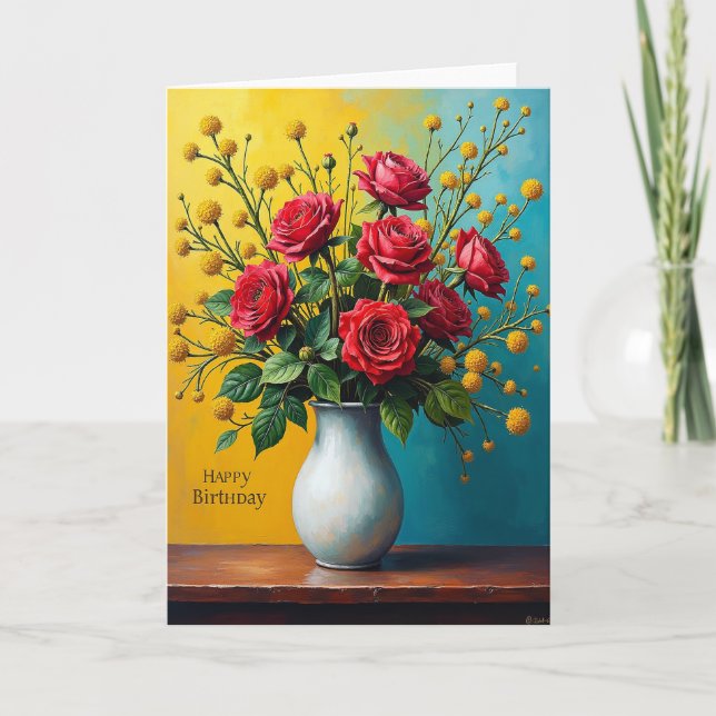 Glad födelsedag blommor kort (Framsida)