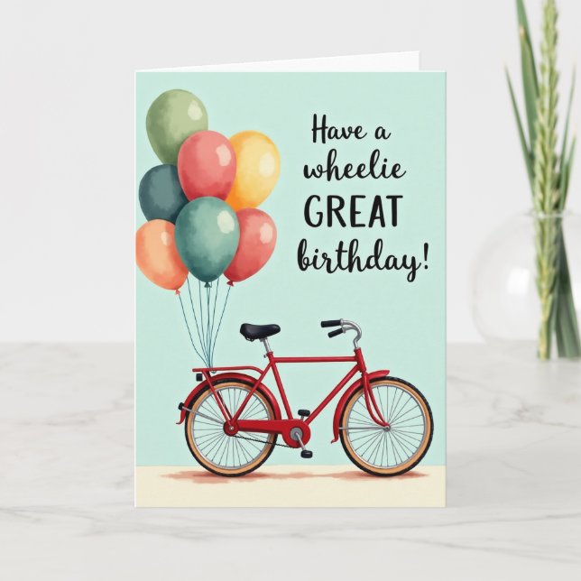 Glad födelsedag cykel ballong kort (Framsida)