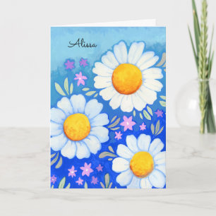 Glad födelsedag Daisy Handmålad blomsterkonst Kort