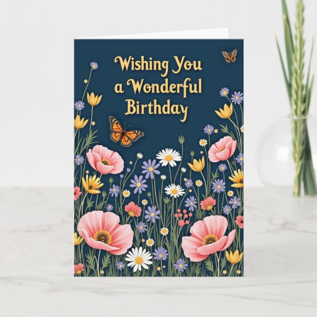 Glad födelsedag fjärilskort kort (Framsida)