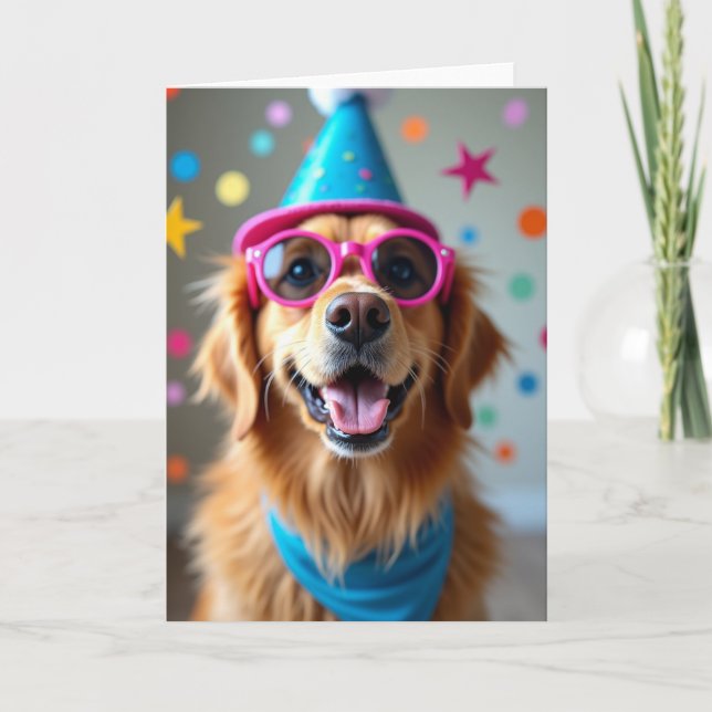 Glad födelsedag Guldhund-kort Kort (Framsida)