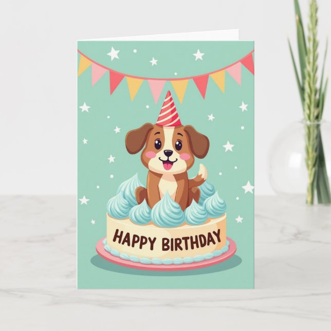 Glad födelsedag hund i tårkaka kort (Framsida)