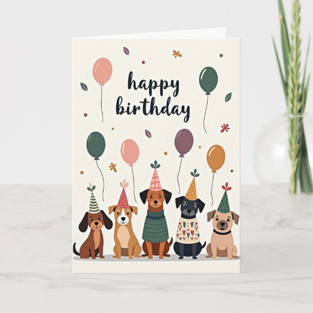 Glad födelsedag Hund Illustrationskort Kort (Framsida)