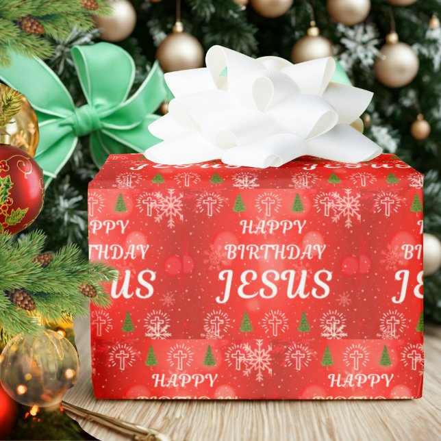 Glad födelsedag Jesus inslagningspapper, jul Presentpapper (Jesus wrapping paper. Christian wrapping paper roll. Christian themed Christmas wrapping paper.)
