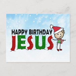 Glad födelsedag Jesus jul Stickman Vykort