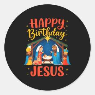 Glad födelsedag Jesus kristen jul Nativity Runt Klistermärke