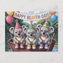 "Glad Födelsedag" Koala Båt Fest Illustration Vykort
