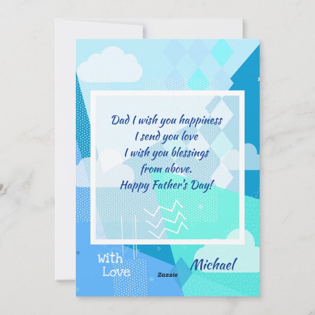 Glad födelsedag pappa! Modern blå färg Julkort (Baksida)