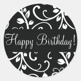 Glad födelsedag: Plockförsegling av Floral Vine-ku Runt Klistermärke