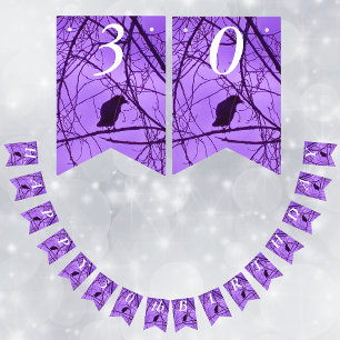 Glad födelsedag, svart bläck i Trees Purple Sky Vimplar